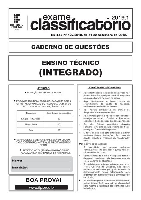 Pdf Ensino T Cnico Integrado Selecao Ifpi Edu Br Releia