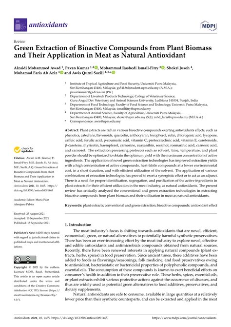 Pdf Green Extraction Of Bioactive Compounds From Plant Biomass And