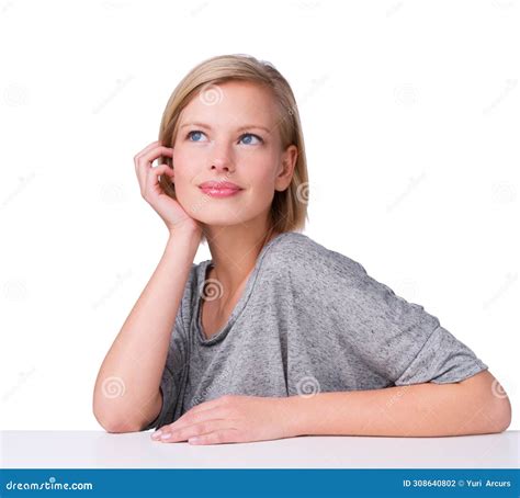 Woman Studio And Thinking With Smile Hand And Planning For