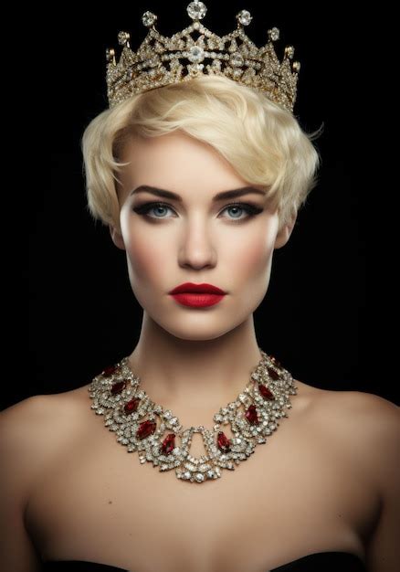 Premium Photo Beautiful Blonde Woman Wearing A Crown And Red Jewels Ai