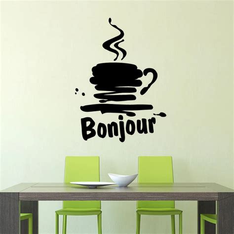 French Cuisine Stickers Bonjour Cafe Cup Vinyl Wall Decor Art Removable