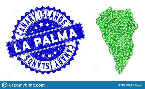 Rosette Distress Badge And Green Vector Lowpoly La Palma Island Map