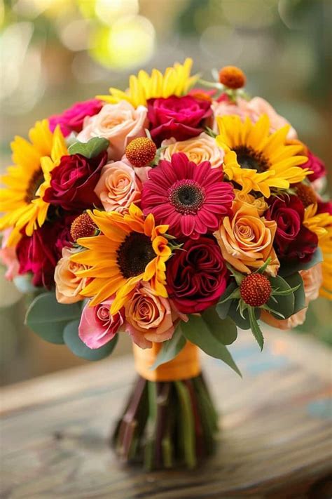 Sunflowers And Rose Wedding Bouquets Inspiring Ideas Confetti Roses