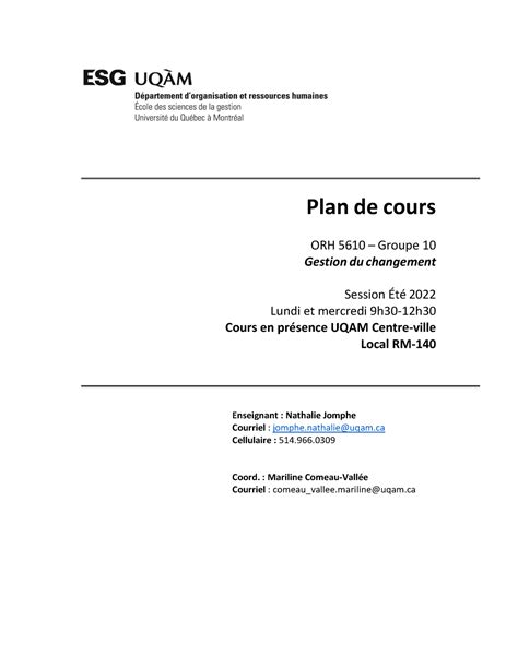 Plan de cours ORH5610 gr 10 ÉTÉ 2022 Plan de cours ORH 5610 Groupe