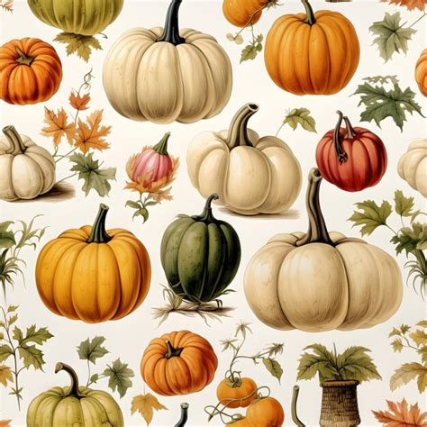 Premium Ai Image Pumpkins Seamless Patterns On White