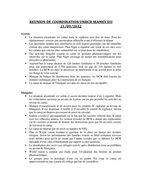 Document Compte Rendu De La Reunion De Coordination Du 21 09 2012