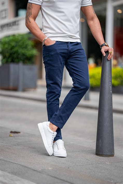 Dark Blue Slim Fit Jeans for Men by GentWith.com