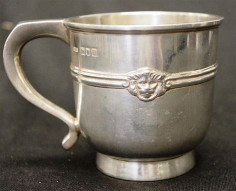 London Hallmarked Sterling Silver Christening Mug With Lion Decoration