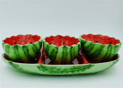 Watermelon Shape Ceramic Fruit Bowls With Plate Ceramic Fruit Bowl