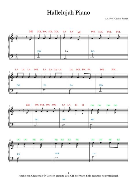 Hallelujah Aleluya Partitura Completa Piano Y Canto Acordes