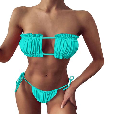 Sngxgn Women Swimsuit Bikini Set High Waisted Push Up Cheeky Drawstring Two Piece Bathing Suit