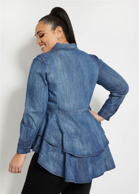 Plus Size Denim Peplum Top Blue Denim Top Plus Size Outfits Peplum Top