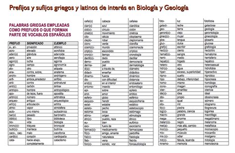 BiologÍa Y MÁs 1ºbach Prefijos Y Sufijos Latinos Y Griegos