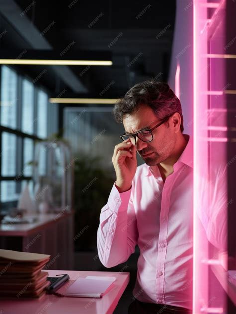 Premium Ai Image Pink Light Falling On Businessman Wearing Eyeglasses