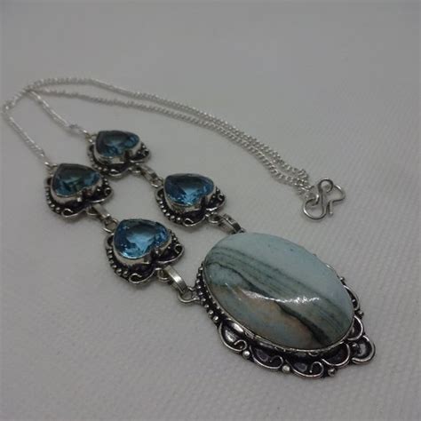 Handmade Jewelry Stunning Owyhee Opal Blue Topaz Handmade Sterling