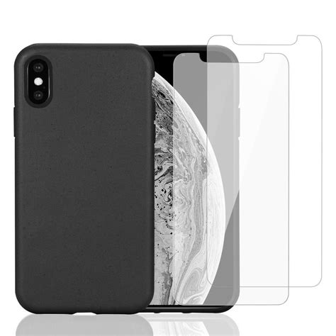 Capa Iphone X Xs E 2 Películas De Proteção Material Natural Preto