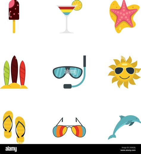 Summer Beach Icons Set Flat Style Stock Vector Image And Art Alamy