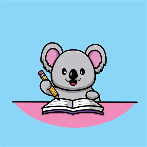 lindo koala escribiendo en el libro con la ilustración del icono del