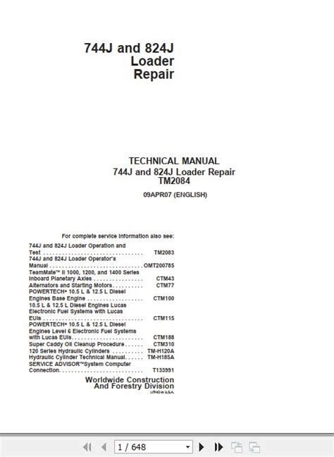 John Deere J J Loader Technical Repair Manual Tm Pdf