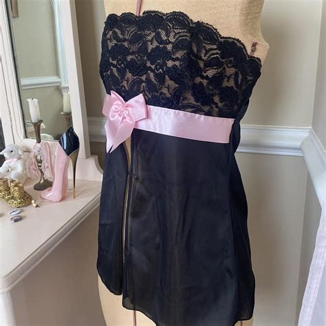 Y K Black Lingerie Top With Pink Bow In Center Depop