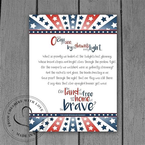 Printable Star Spangled Banner Lyrics