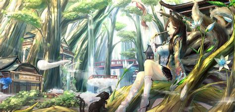 Kitsune Forest Nekomimi Beauty Nice Scenery Scenic Jungle