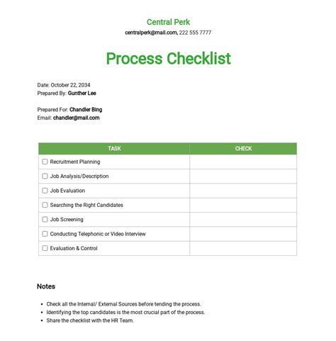 Business Process Checklist Template