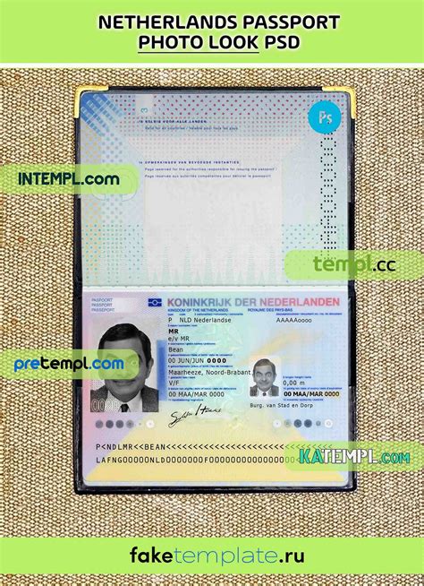 Netherlands Passport Editable Psd Files Scan And Photo Look Templates 2014 Present 2 In 1