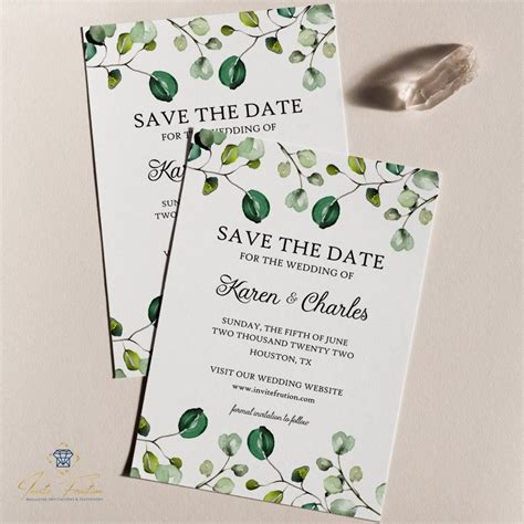 Save The Date Eucalyptus Wedding Template Editable In Canva Etsy