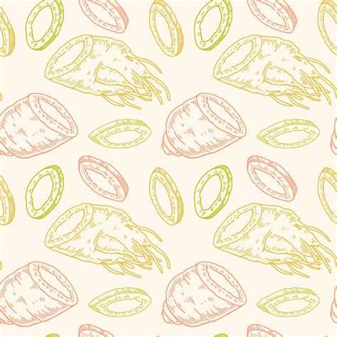 Hand Drawn Ginseng Seamless Pattern Vector Illustration In Sketch