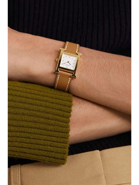 HERMÈS TIMEPIECES Heure H 21mm small gold plated and textured leather