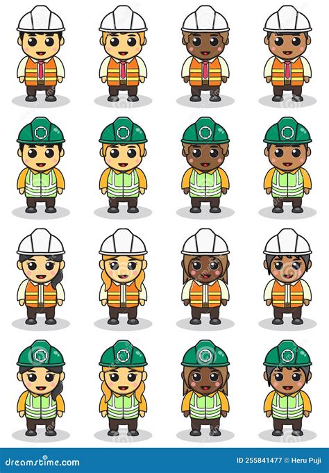 Builders Cute Cartoon Characters Set Stock Illustration | CartoonDealer.com #73897285