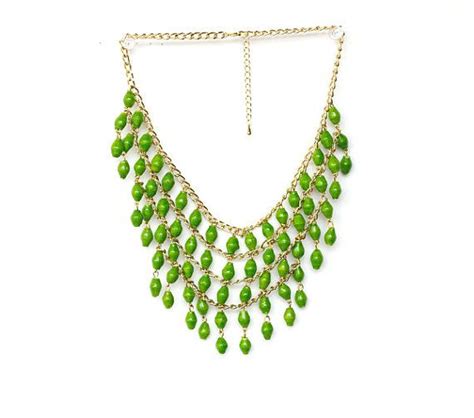 African Beaded Lime Green Bib Necklace Made With By Tulidesigns