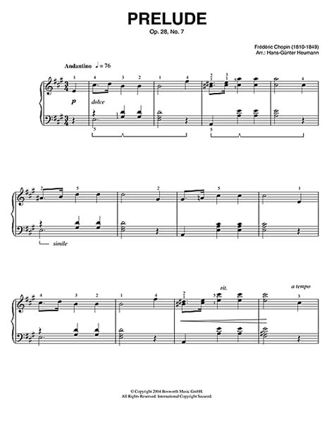 Prelude In A Major Op28 No7 Sheet Music By Frederic Chopin Piano