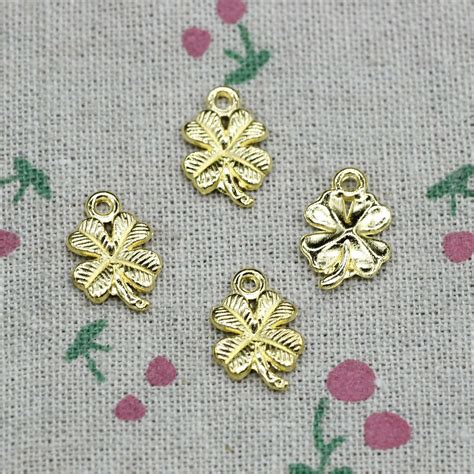 Pcs Charms Lucky Irish Four Leaf Clover Mm Antique Golden Pendant