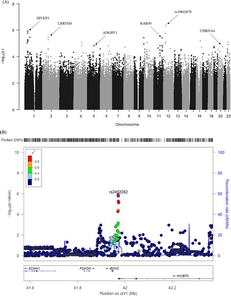 Manhattan Plot And Regional Association Plot A P Values From The