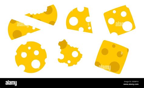 Pieces Of Cheese Slicing Cheese In Different Shapes Flat Illustration