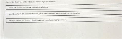 Solved Stakeholder Theory Is Best Described As A Manner Of Chegg