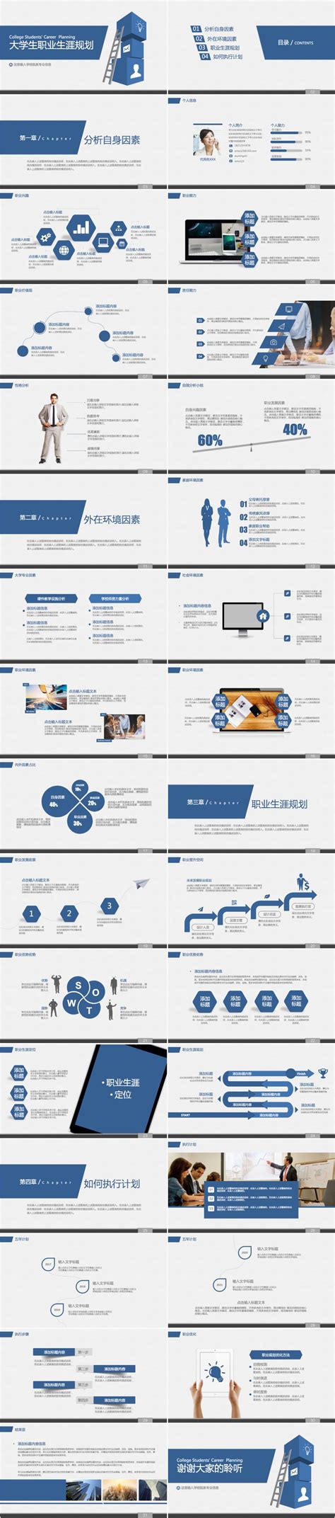 蓝色大气大学生职业生涯规划ppt模板 知乎