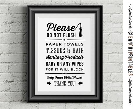 Do Not Flush Toilet Sign Paper Only Printable Artwork Septic - Etsy Canada