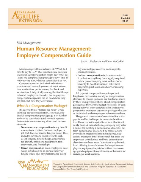 Human Resource Management Employee Compensation Guide Publications Agrilife Learn