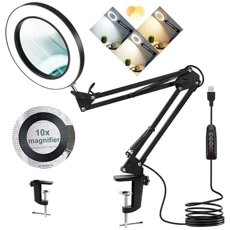 OhhGo 10X Magnifying Glass with Light and Stand, LED Magnifying Lamp ...