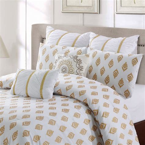 White And Gold Bedding Set - 120s Egyptian Cotton White Gold Embroidery ...