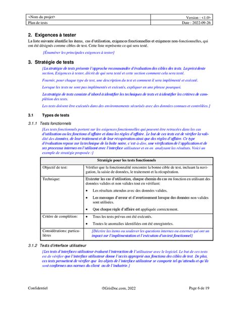 Modèle de plan de tests DOC PDF page 6 sur 19