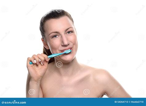 Attractive Naked Woman Brushing Her Teeth Stock Image Image Of