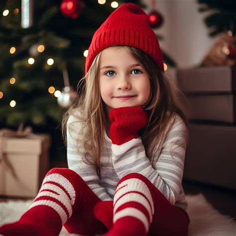 Niña navideña con sombrero rojo Foto Premium