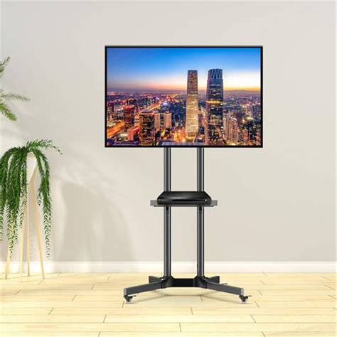 Perlesmith PSTVMC01 Height Adjustable TV Cart For 32 65 Inch TV With A