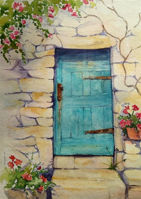 The Old Door Watercolor By Judith Jerams France Peinture Maison En