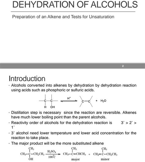 Dehydration Of Alcohols Preparation Of An Alkene And Tests For