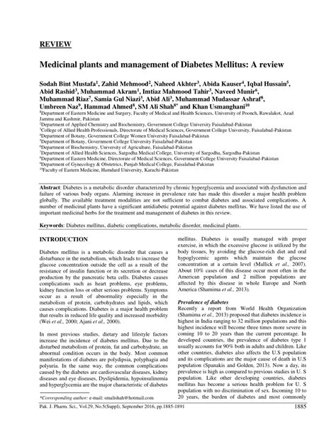 PDF Medicinal Plants And Management Of Diabetes Mellitus A Review